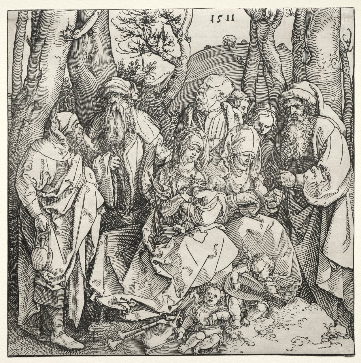 Die Heilige Familie mit zwei musizierenden Engeln, 1511 von Albrecht Dürer