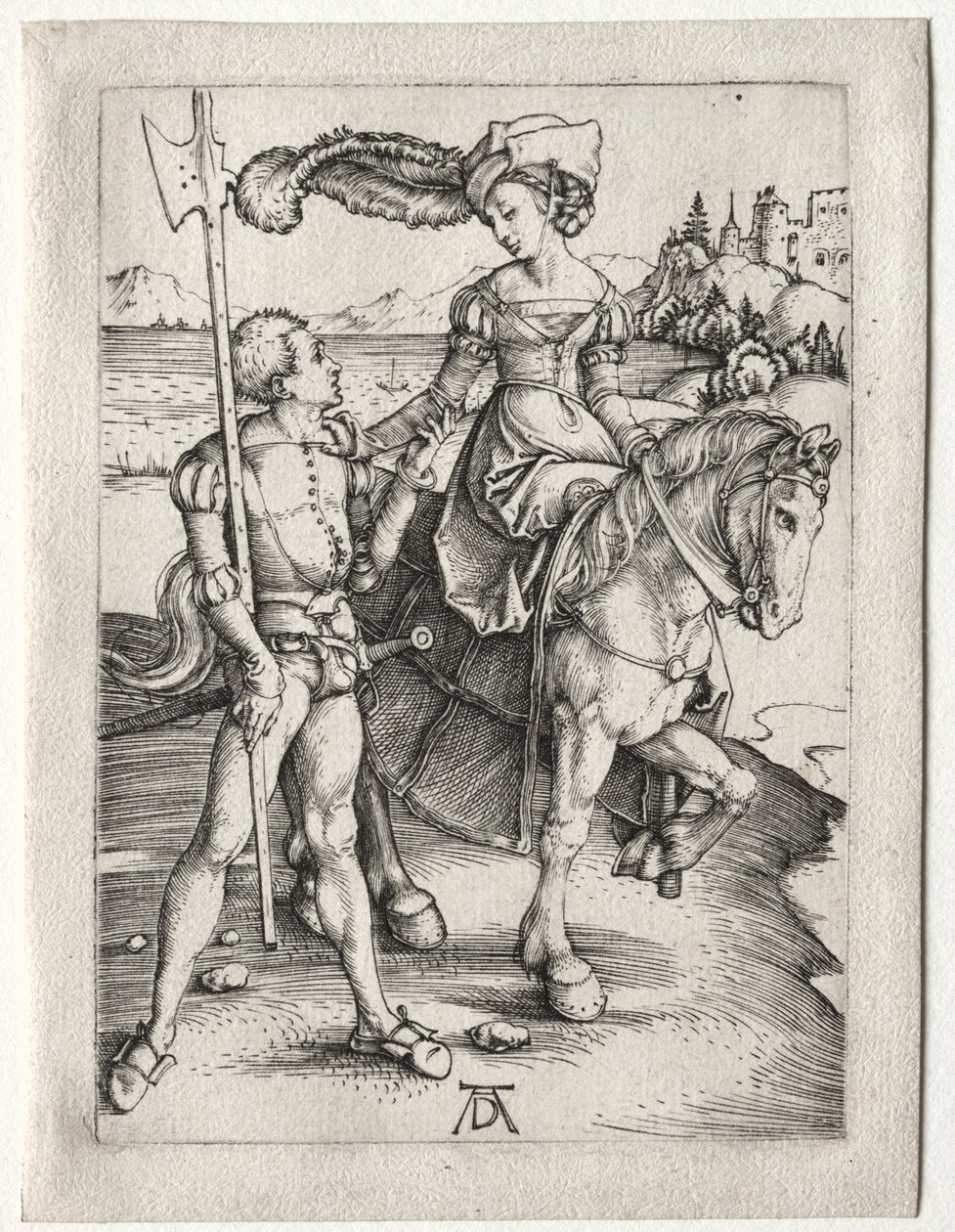 Die Dame reitet und der Landsknecht, ca. 1497 von Albrecht Dürer