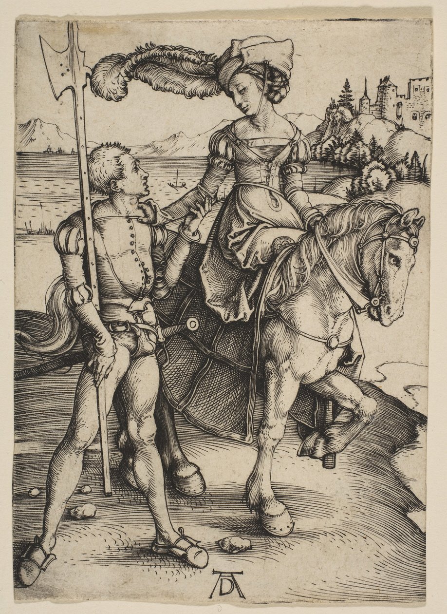 Die Dame zu Pferd und der Landsknecht, ca. 1497 von Albrecht Dürer