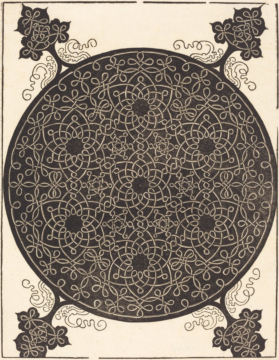 Der sechste Knoten, der sieben kleine Knotensysteme mit schwarzen Zentren kombiniert, wahrscheinlich 1506-1507 von Albrecht Dürer