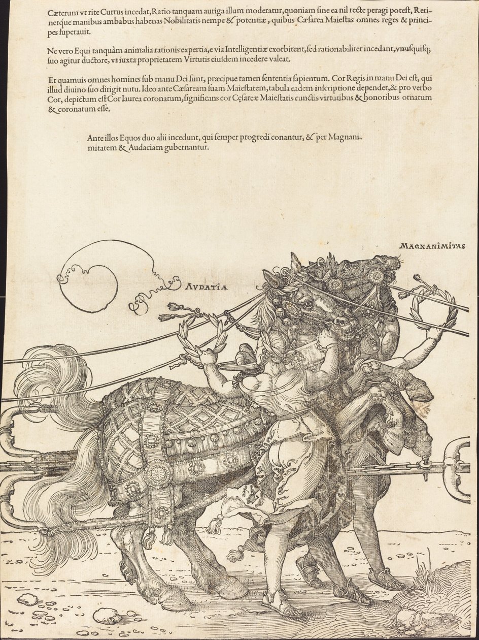 Der Triumphwagen von Maximilian I (Der große Triumphwagen) [Platte 7 von 8] von Albrecht Dürer