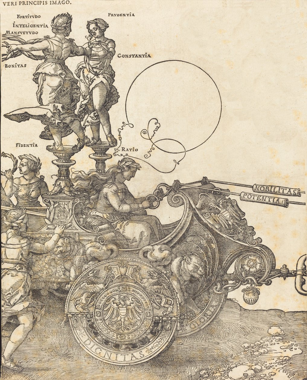 Der Triumphwagen von Maximilian I. Der große Triumphwagen [Platte 2 von 8], 1523 Lateinische Ausgabe von Albrecht Dürer