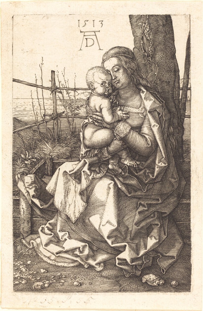 Die Jungfrau und das Kind, die an einem Baum sitzen von Albrecht Dürer