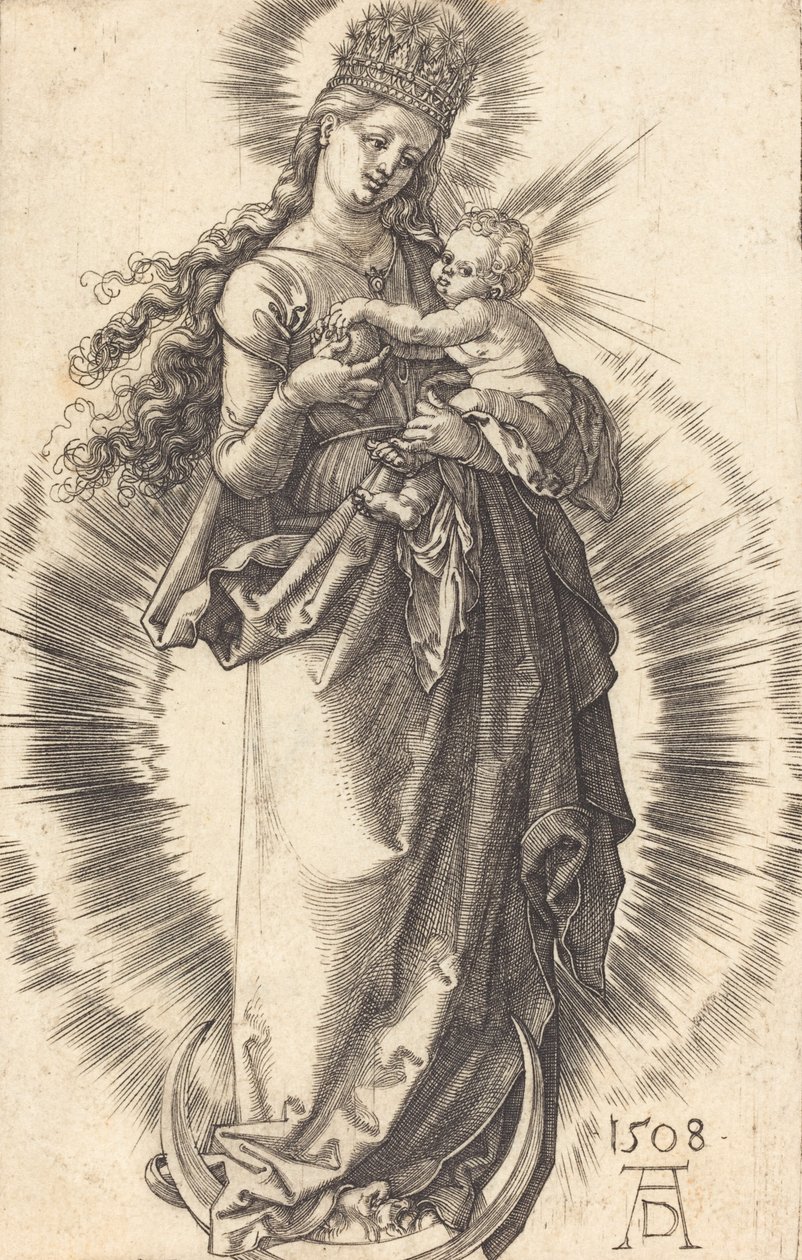 Die Jungfrau und das Kind auf einer Mondsichel mit einer Sternenkrone, 1508 von Albrecht Dürer
