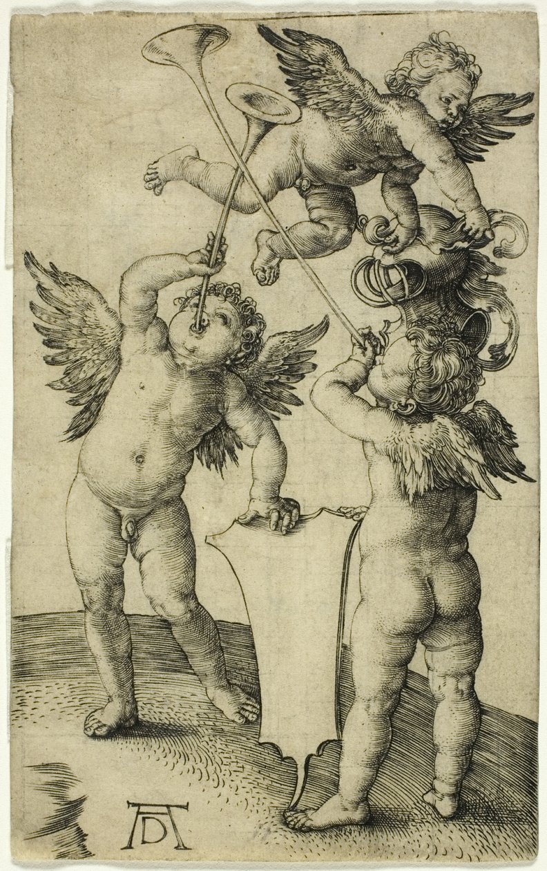 Drei Putti mit Schild und Helm von Albrecht Dürer