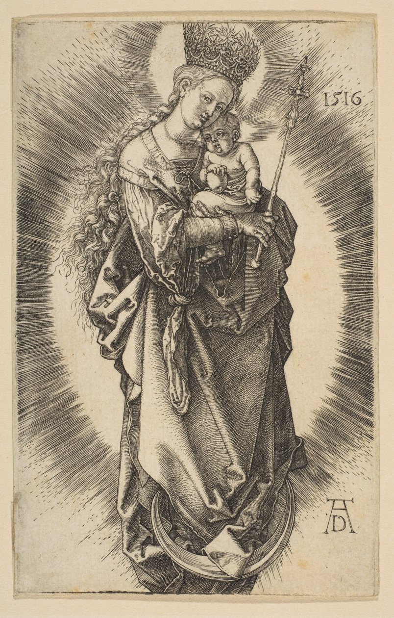 Jungfrau auf der Mondsichel mit Zepter und Sternenkrone von Albrecht Dürer