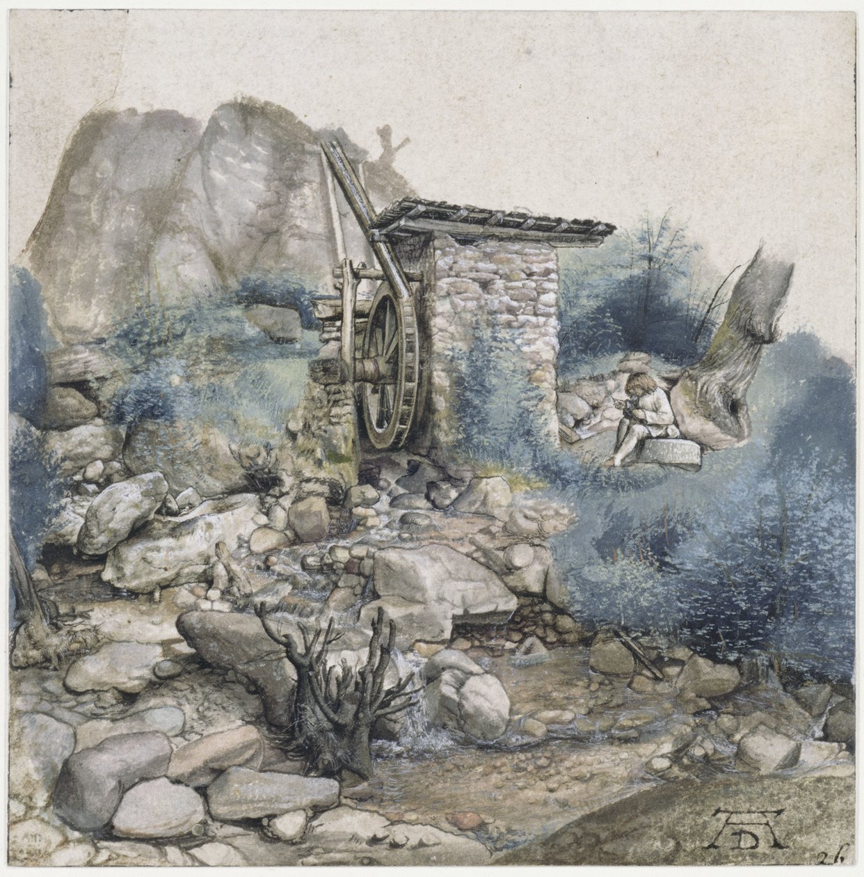 Wassermühle mit einem Zeichner von Albrecht Dürer