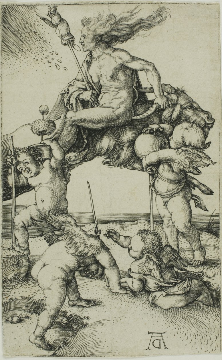 Hexe, die rückwärts auf einer Ziege reitet von Albrecht Dürer