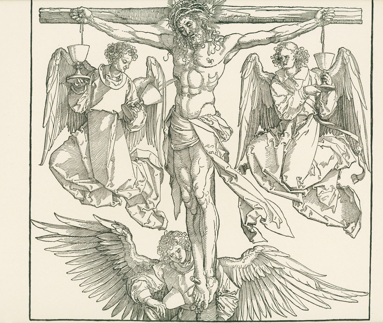 Christus am Kreuz mit drei Engeln, um 1513 von Albrecht Dürer or Duerer