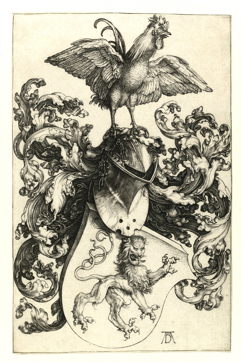 Wappen mit Löwe und Hahn, 1502-03 von Albrecht Dürer