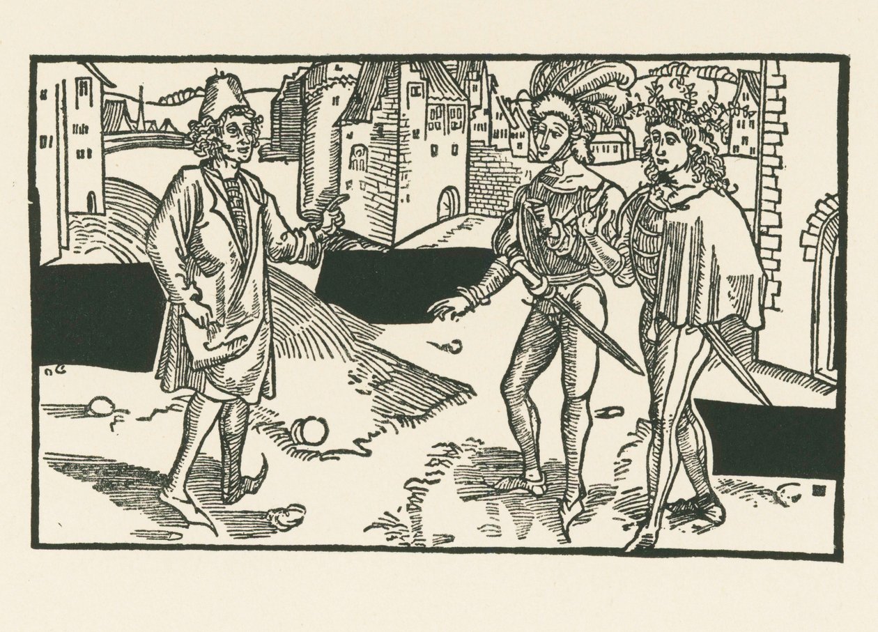 Davus, Pamphilus und Charinus, um 1492-93 von Albrecht Dürer or Duerer