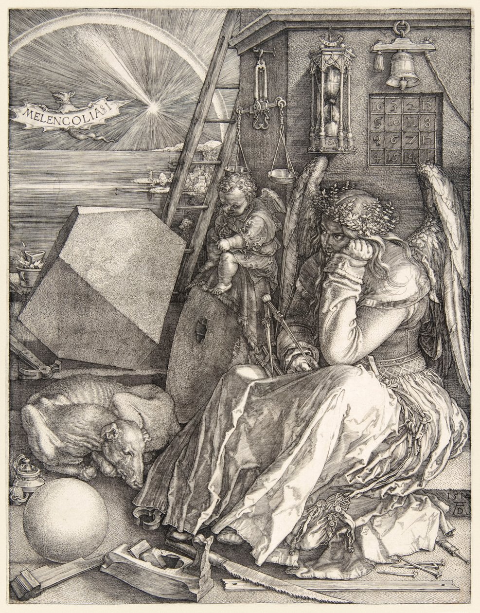 Melencolia I von Albrecht Dürer (1471-1528), eines seiner 3 Meisterstiche, vollendet 1514 von Albrecht Dürer