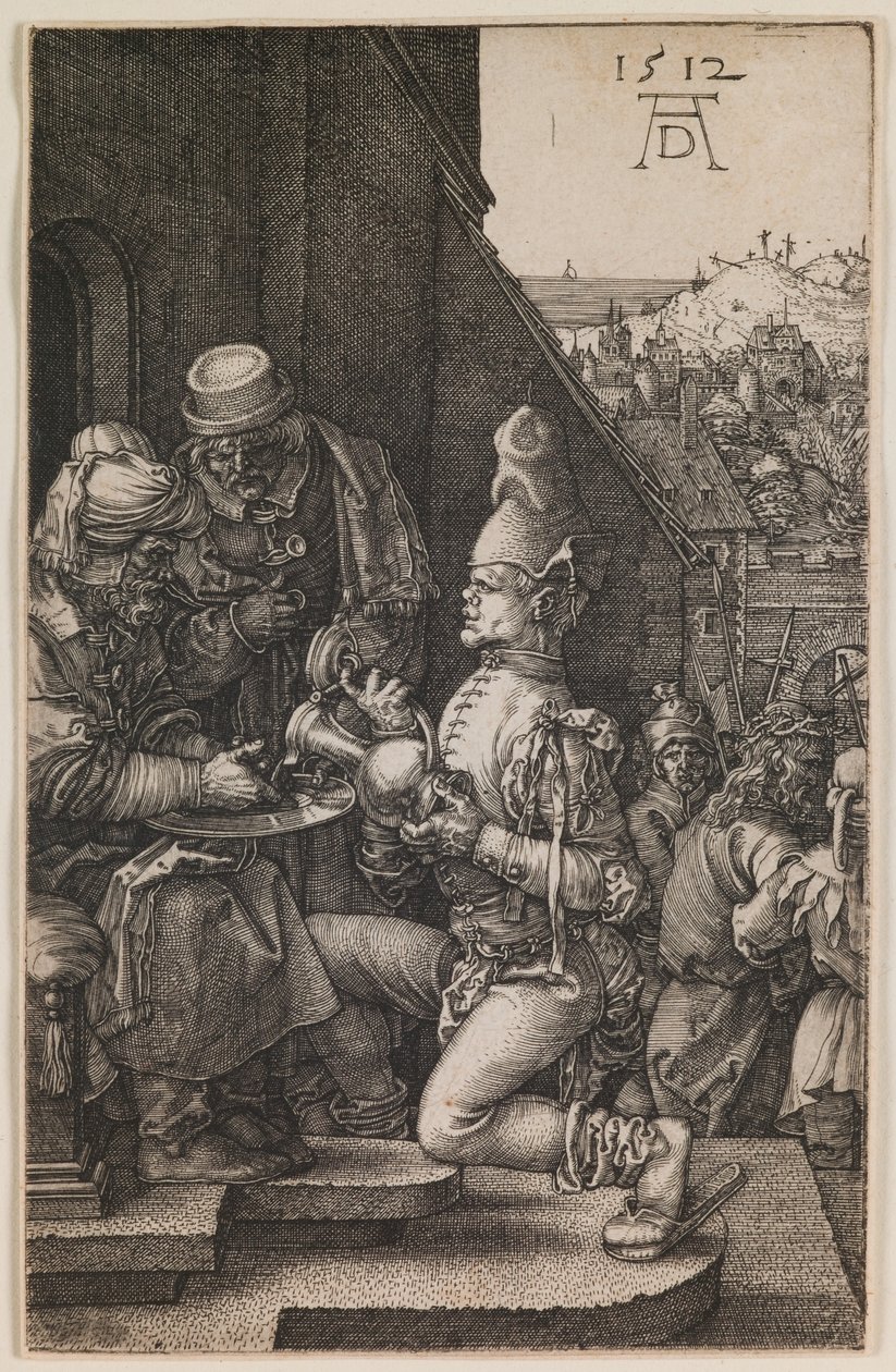 Pilatus wäscht seine Hände, aus der Serie "Die kleine Passion" von Albrecht Dürer or Duerer