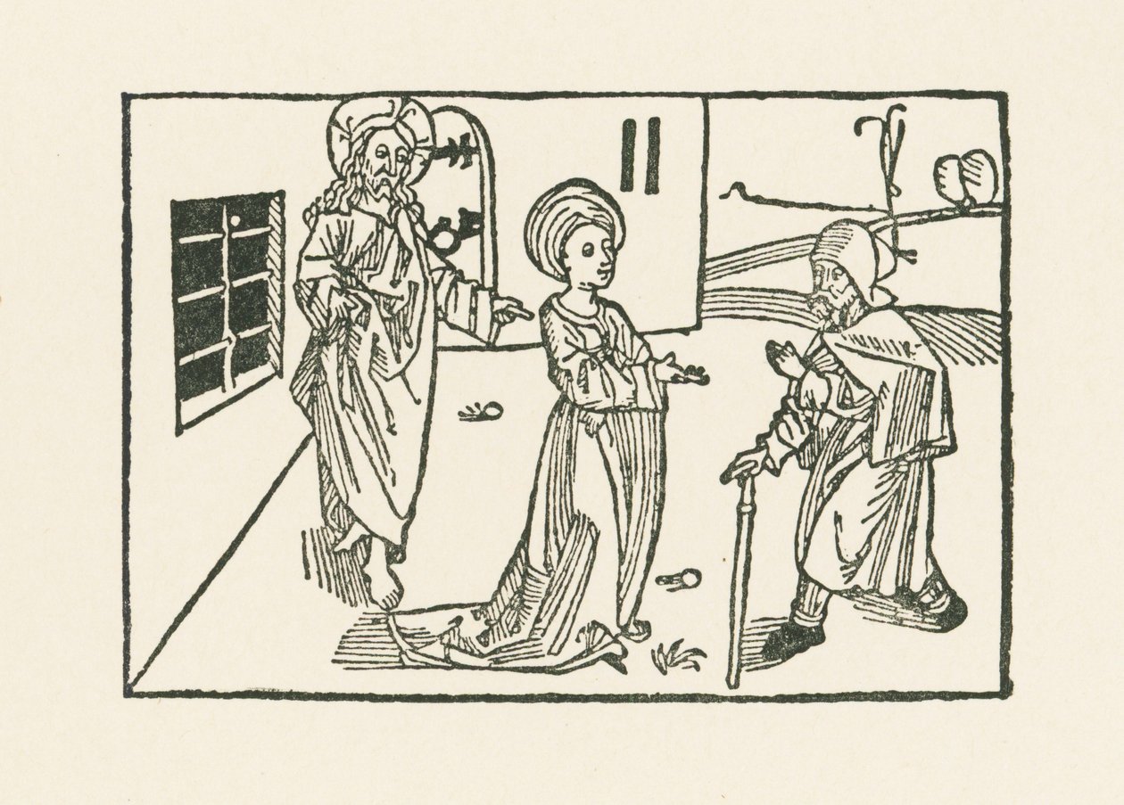 Zweite Werk der Barmherzigkeit: Aufnahme des Pilgers in sein Haus von Albrecht Dürer or Duerer