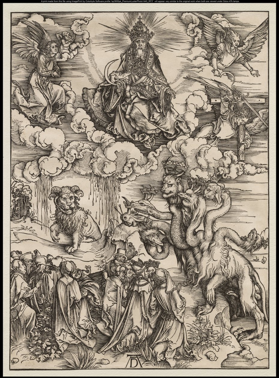 Die Apokalypse: Das Tier mit zwei Hörnern wie ein Lamm, 1496-97 von Albrecht Dürer
