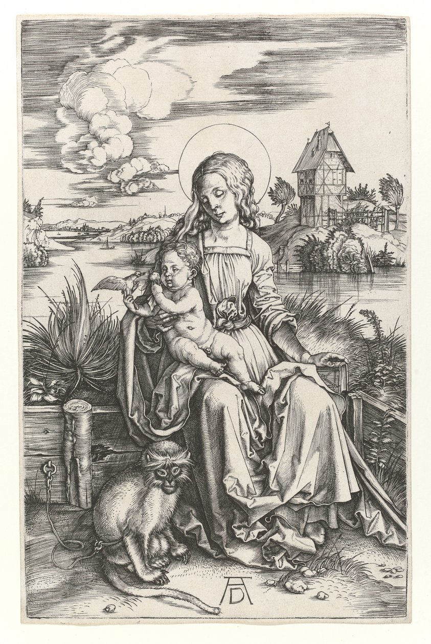 Die Jungfrau mit dem Affen, ca. 1498 (Kupferstich) von Albrecht Dürer