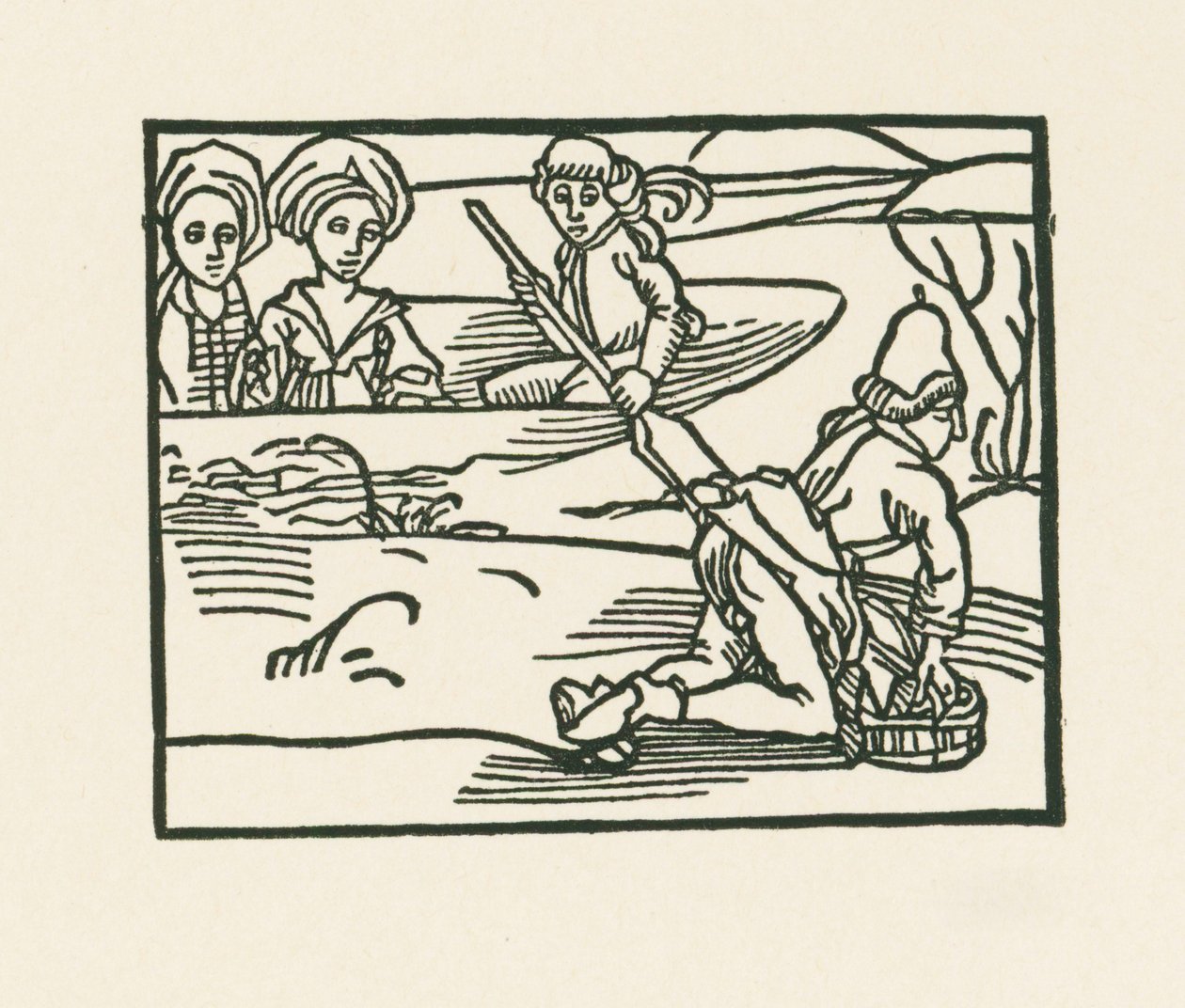 Die Herzogin ist in einem Boot auf dem Wasser, wo der Priester seine Unterwäsche wäscht von Albrecht Dürer or Duerer