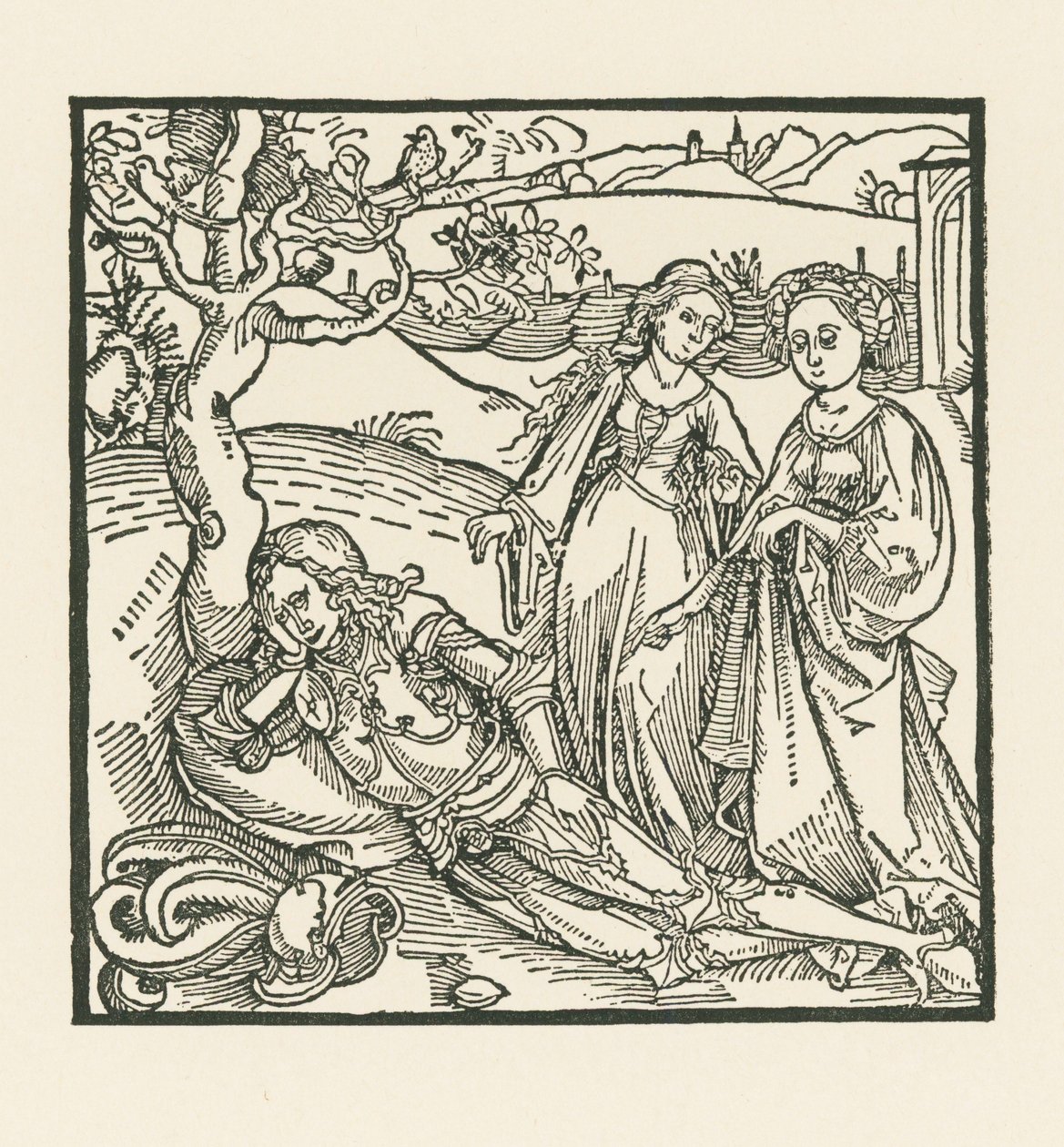 Der Ritter in Meditation wird von seinen zwei Töchtern begleitet von Albrecht Dürer or Duerer