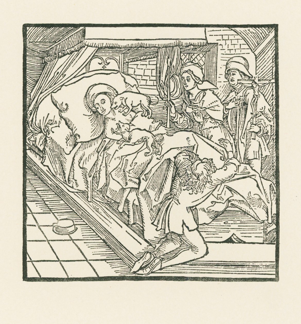 Die edle Dame, die ihre Hunde so gut fütterte, aber die Armen verhungern ließ, wird nach ihrem Tod von den Hunden geleckt, bis sie schwarz wie Kohle wird von Albrecht Dürer or Duerer