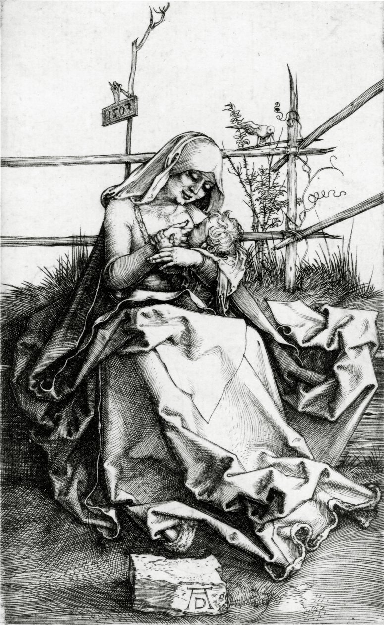 Jungfrau und Kind auf einer Grasbank sitzend von Albrecht Dürer
