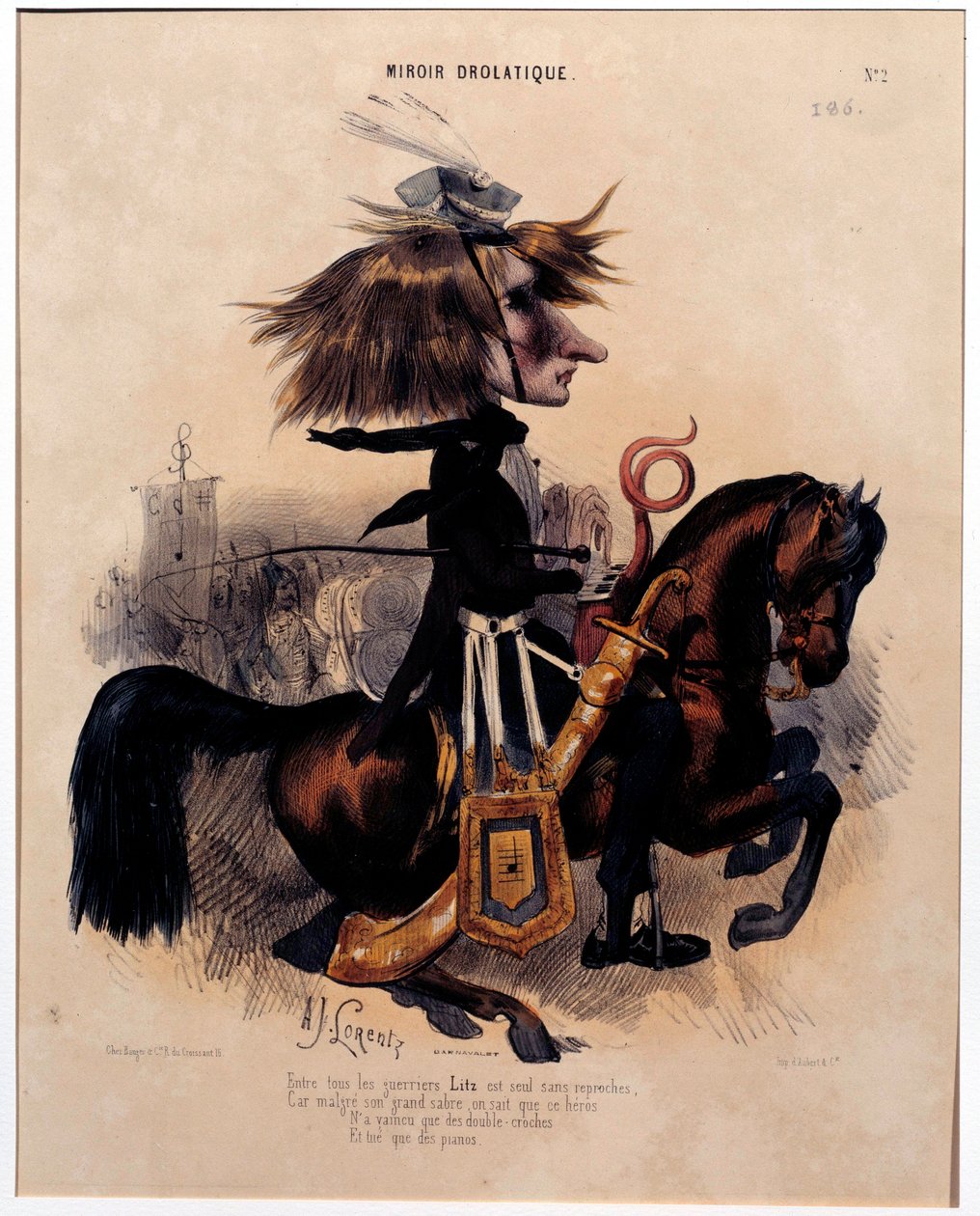 Karikatur des Komponisten Franz Liszt (1811-1886) von Alcide Joseph Lorentz (1813-1858) aus „Der drolatische Spiegel“ 1842 Paris, Musée Carnavalet von Alcide Joseph Lorentz