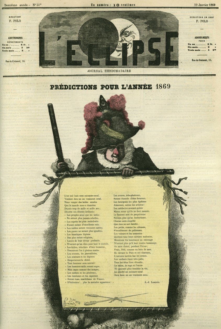Vorhersagen für das Jahr 1869. Titelblatt in „L