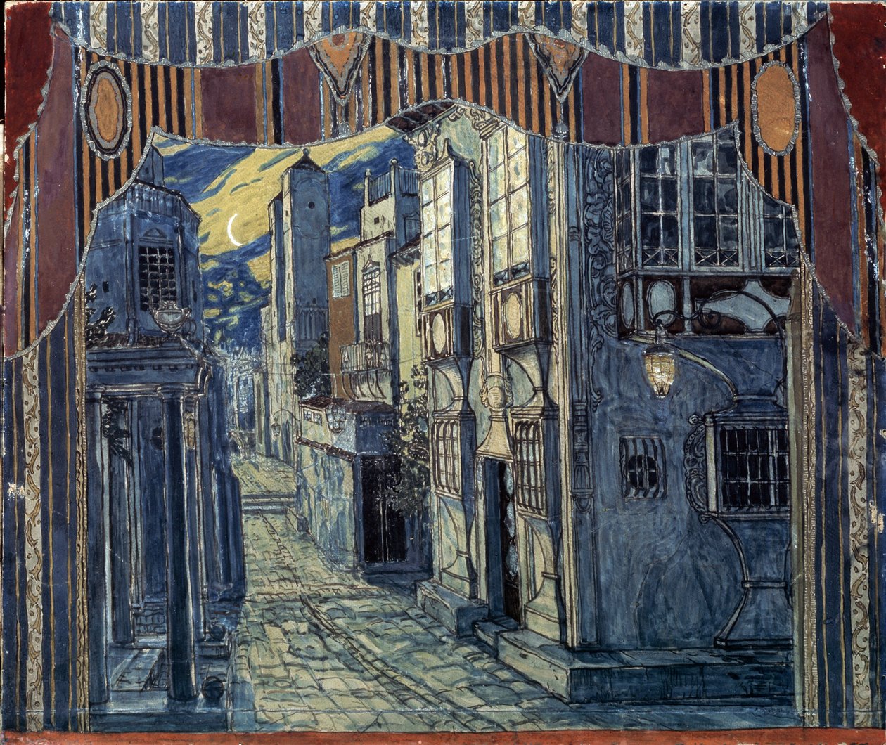 Bühnenbild für Der Barbier von Sevilla, von Gioachino Rossini, 1924 von Aleksandr Jakovlevic Golovin