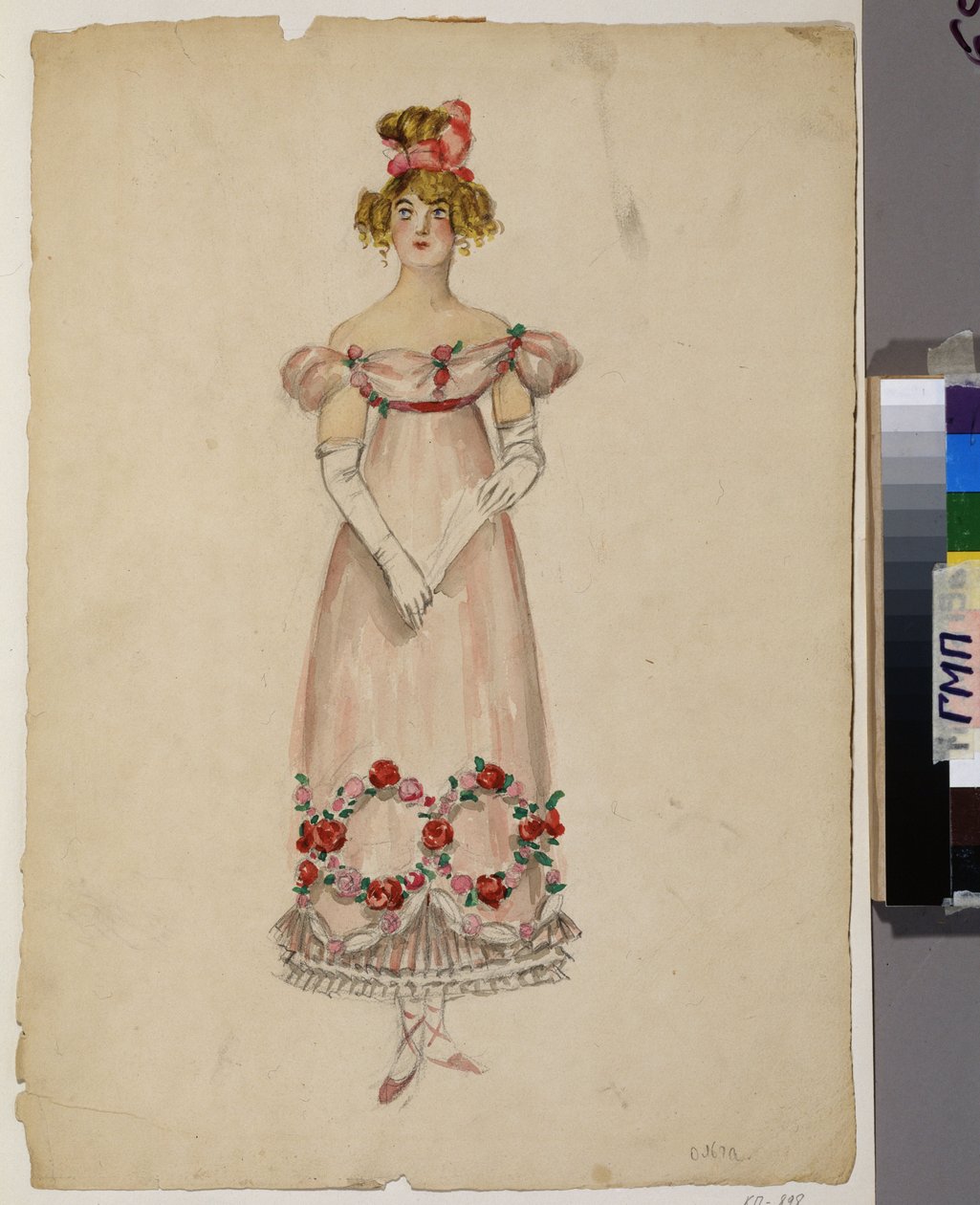 Kleid mit Blumengirlanden. Kostümentwurf für die Oper "Eugen Onegin" von Aleksandr Aleksandrovich Osmerkin