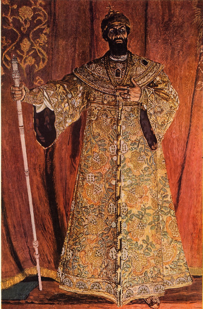 Porträt von Fyodor Ivanov Shaliapin 1873-1939 in der Rolle von Boris Godunov, 1912, 1965 von Aleksandr Jakovlevic Golovin