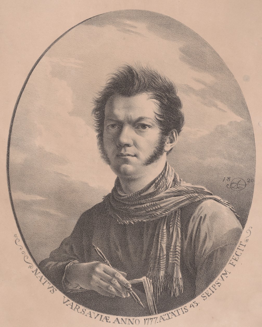 Selbstporträt mit einem Album und Stift, 1819 von Aleksandr Orlovsky