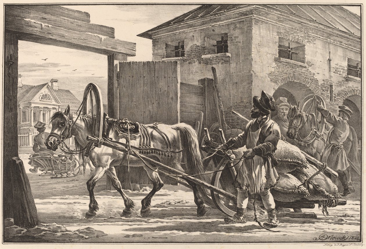 Schlitten beladen mit Mehl, geführt von einem Isvoschik von Aleksandr Osipovich Orlovskii