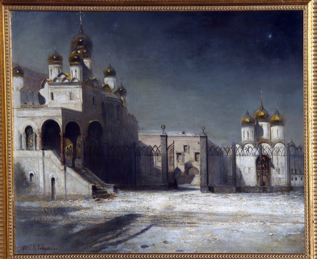 Der Kathedralenplatz im Moskauer Kreml bei Nacht von Alexei Kondratjewitsch Sawrassow