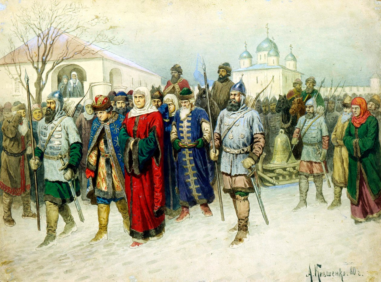 Martha die Bürgermeisterin eskortiert nach Moskau, 1880 von Aleksey Kivshenko