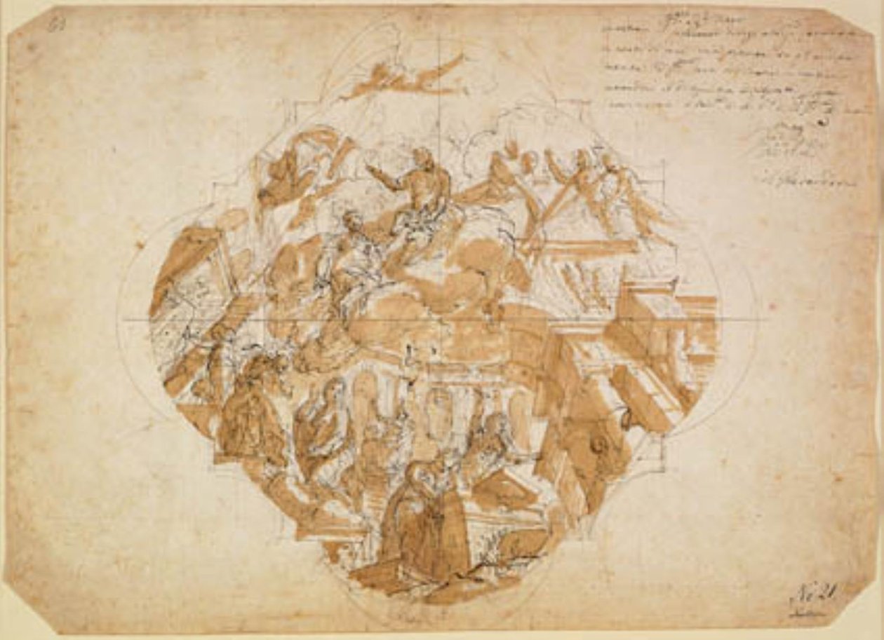 Die Künste beklagen die Zerstörung ihrer Werke, Entwurf für ein Deckenbild von Alessandro Gherardini