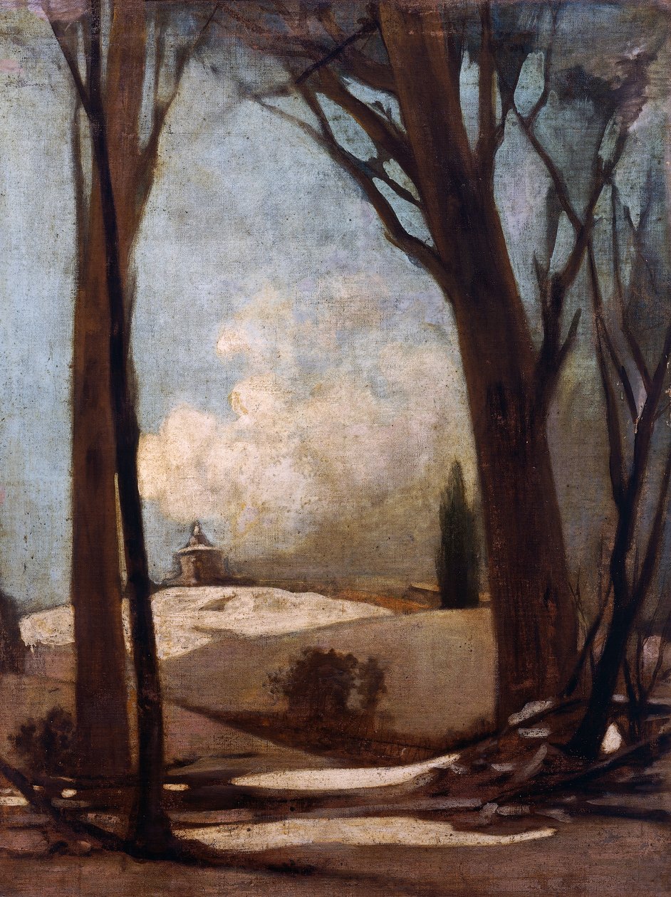 Verschneite Landschaft mit San Luca, Gemälde von Alessandro Guardassoni, Italien von Alessandro Guardassoni