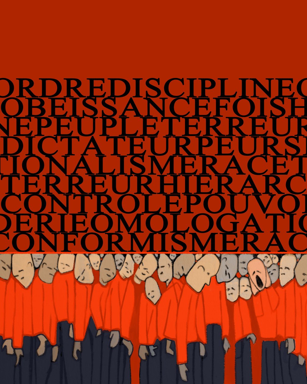 Allegorie des Gewichts der Diktatur, Repression, Disziplin über den Menschen, Menge von Macht und Angst der Tyrannen erdrückt - Illustration 2014 von Alessandro Lonati