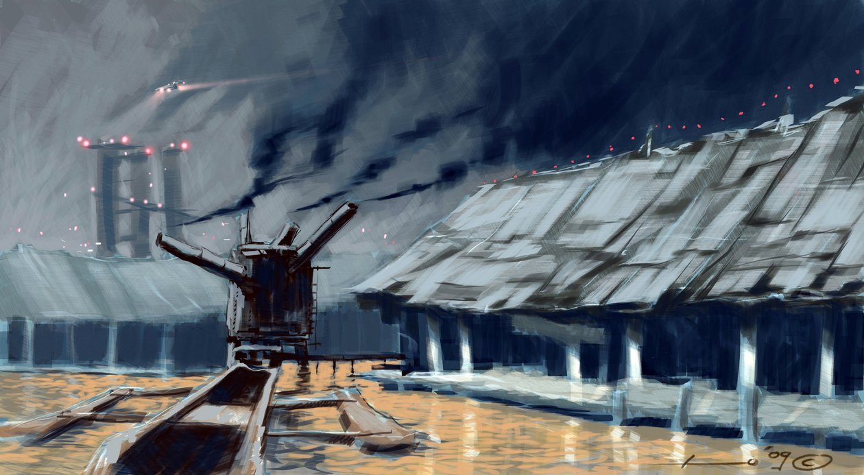 Antizipation: Häuser auf Stelzen (Pfahlbauten). Illustration von Alesandro Lonati. 2010 von Alessandro Lonati