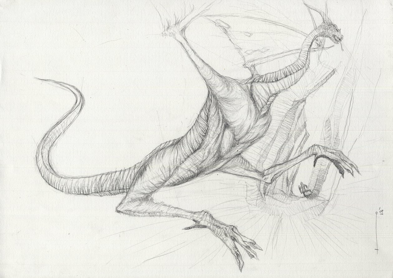Fantastische Kreatur: Ein Drache Bleistiftskizze von Alessandro Lonati von Alessandro Lonati