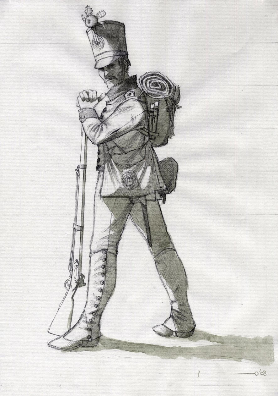 Erstes Kaiserreich (1804-1814 und 1815): Kostüm eines Infanteriesoldaten der Linieninfanterie der österreichisch-ungarischen Armee von Alessandro Lonati