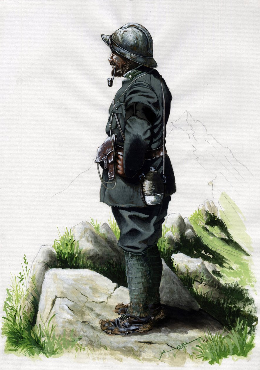 Erster Weltkrieg 1914-1918: Alpiner Jagdoffizier der italienischen Armee an der Alpenfront Zeichnung von Alessandro Lonati von Alessandro Lonati