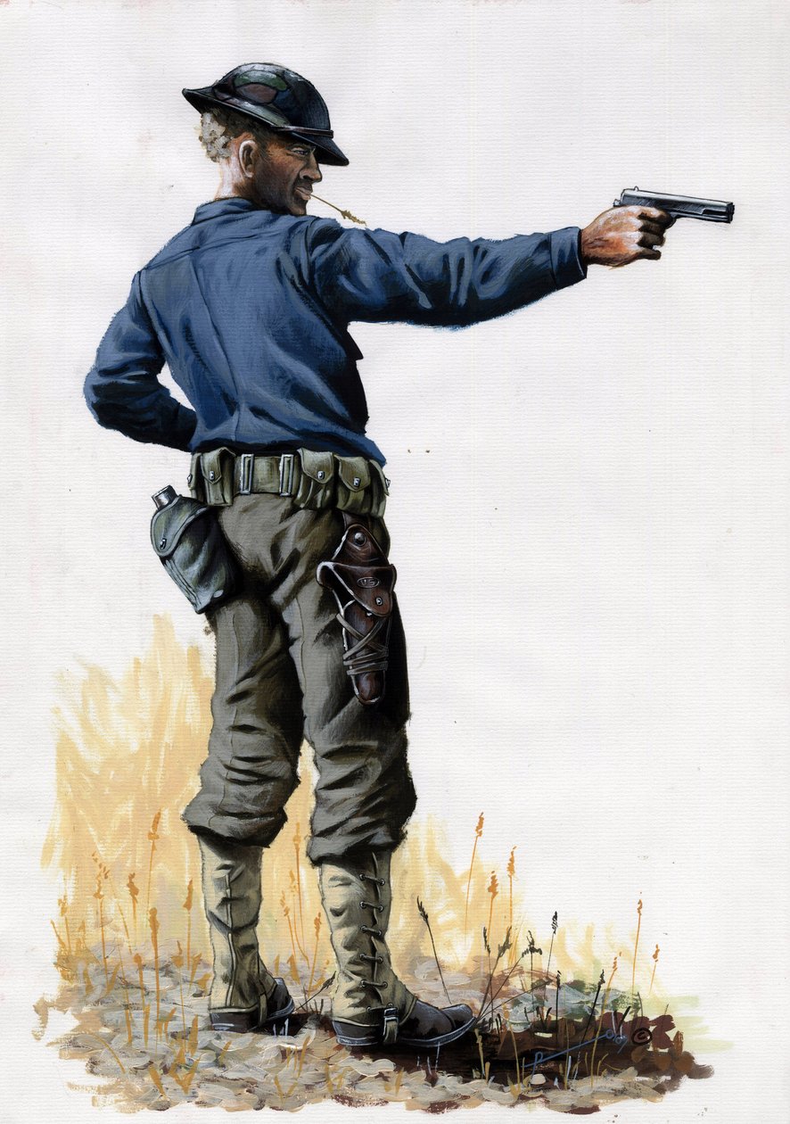 Erster Weltkrieg 1914-1918: Amerikanischer Armeeinfanterist mit einer Pistole im Jahr 1917 an der Westfront. von Alessandro Lonati