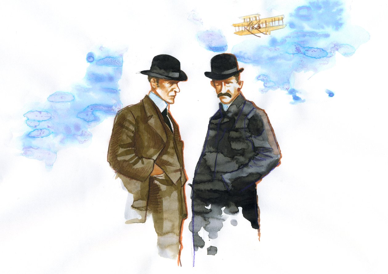 Porträt von Orville (1871-1948) und Wilbur Wright (1867-1912) amerikanische Luftfahrtpioniere von Alessandro Lonati
