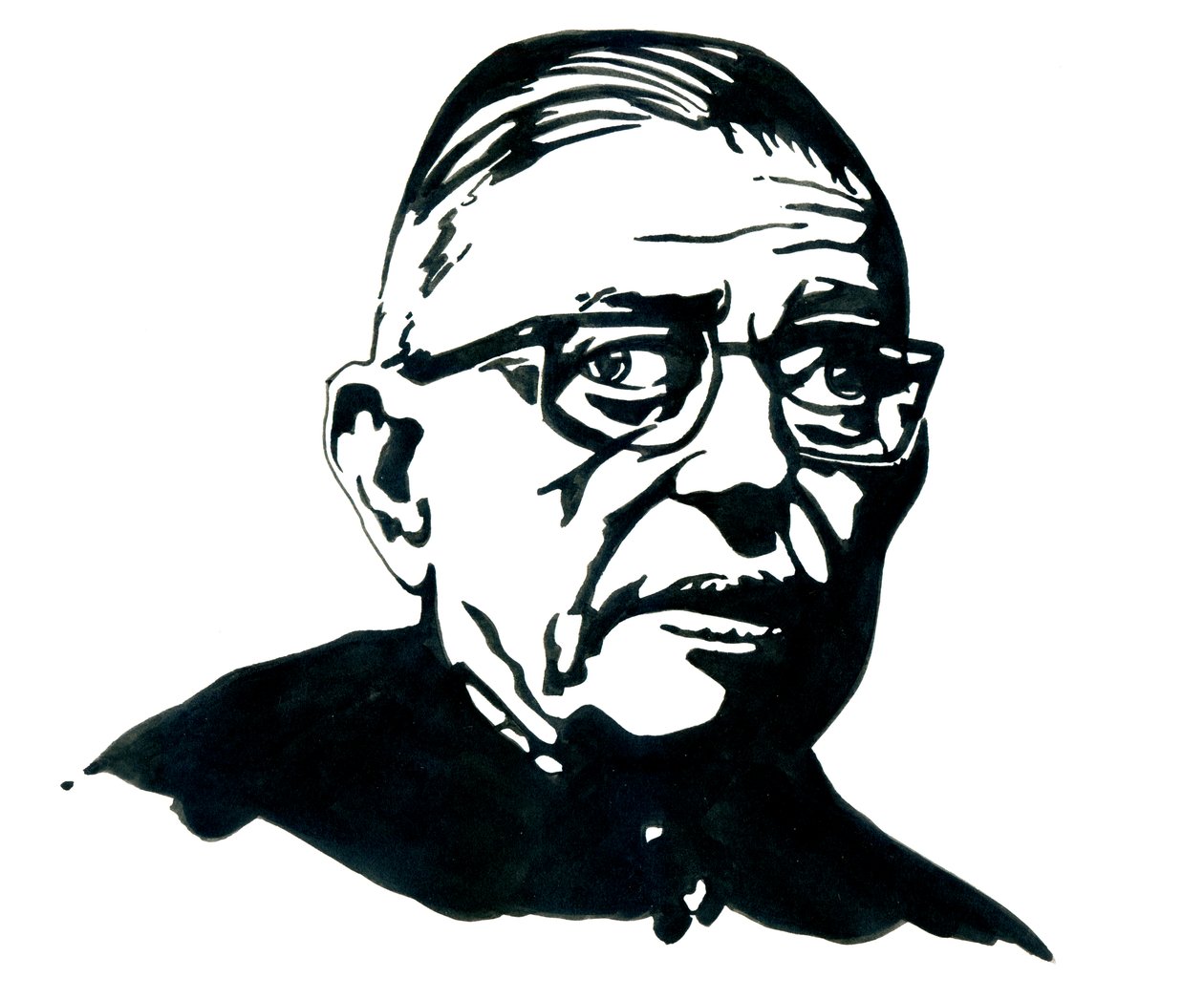 Porträt des französischen Schriftstellers, Philosophen und Dramatikers Jean-Paul Sartre - Zeichnung von Alessandro Lonati