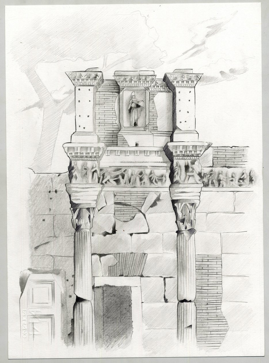 Ruinen der Römerzeit in Rom, Forum (foro romano). Zeichnung von Alessandro Lonati. von Alessandro Lonati