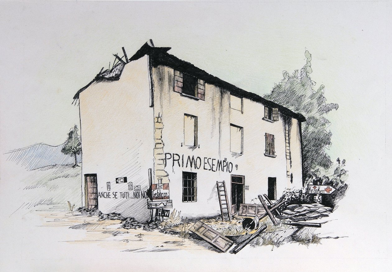 Zweiter Weltkrieg: Ansicht eines zerstörten Hauses im besetzten Italien Zeichnung von Alessandro Lonati von Alessandro Lonati