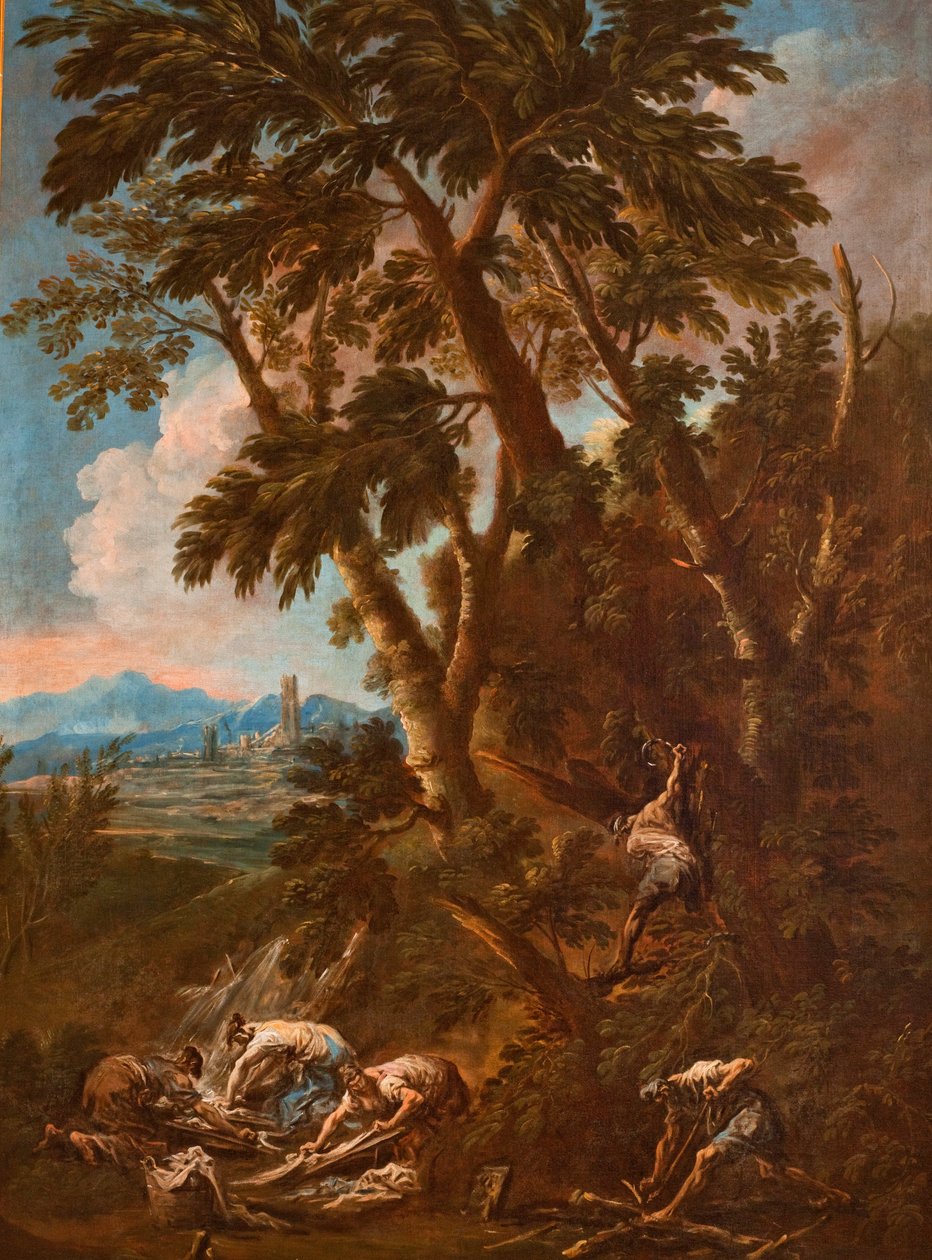 Landschaft mit Waschfrauen und Holzfällern von Alessandro Magnasco