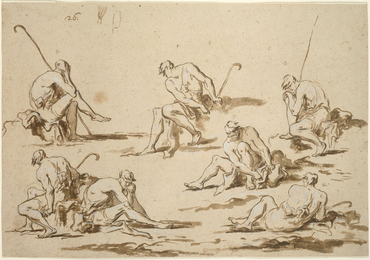 Studienblatt mit sitzenden Figuren von Alessandro Magnasco