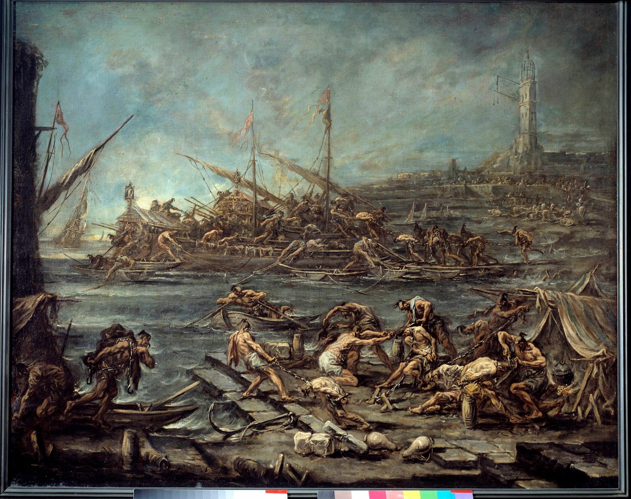 Das Einsteigen der Galeerensträflinge im Hafen von Genua. Gemälde von Alessandro Magnasco (1667-1749). Bordeaux, Museum der Schönen Künste von Alessandro Magnasco