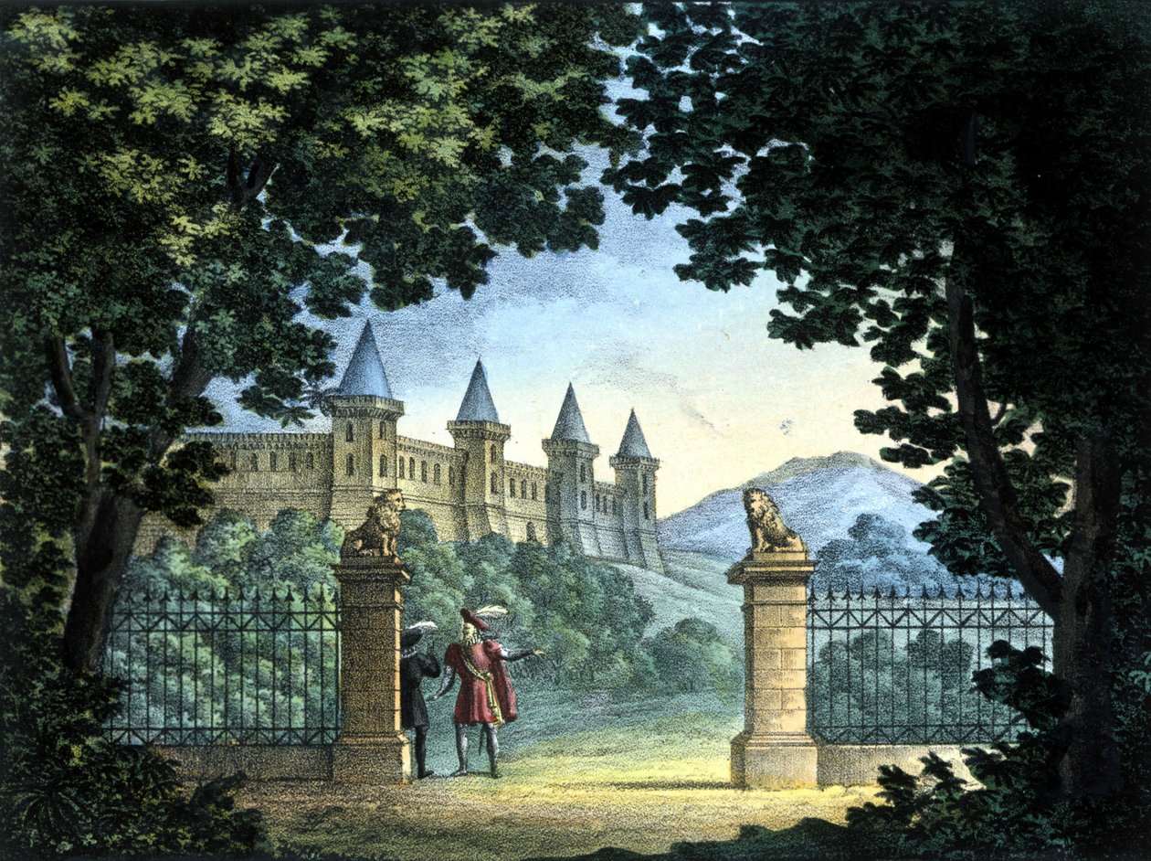 Szenografie von Sanquirico für die Oper „Anna Bolena“ von Gaetano Donizetti. Teatro Carcano, Mailand von Alessandro Sanquirico