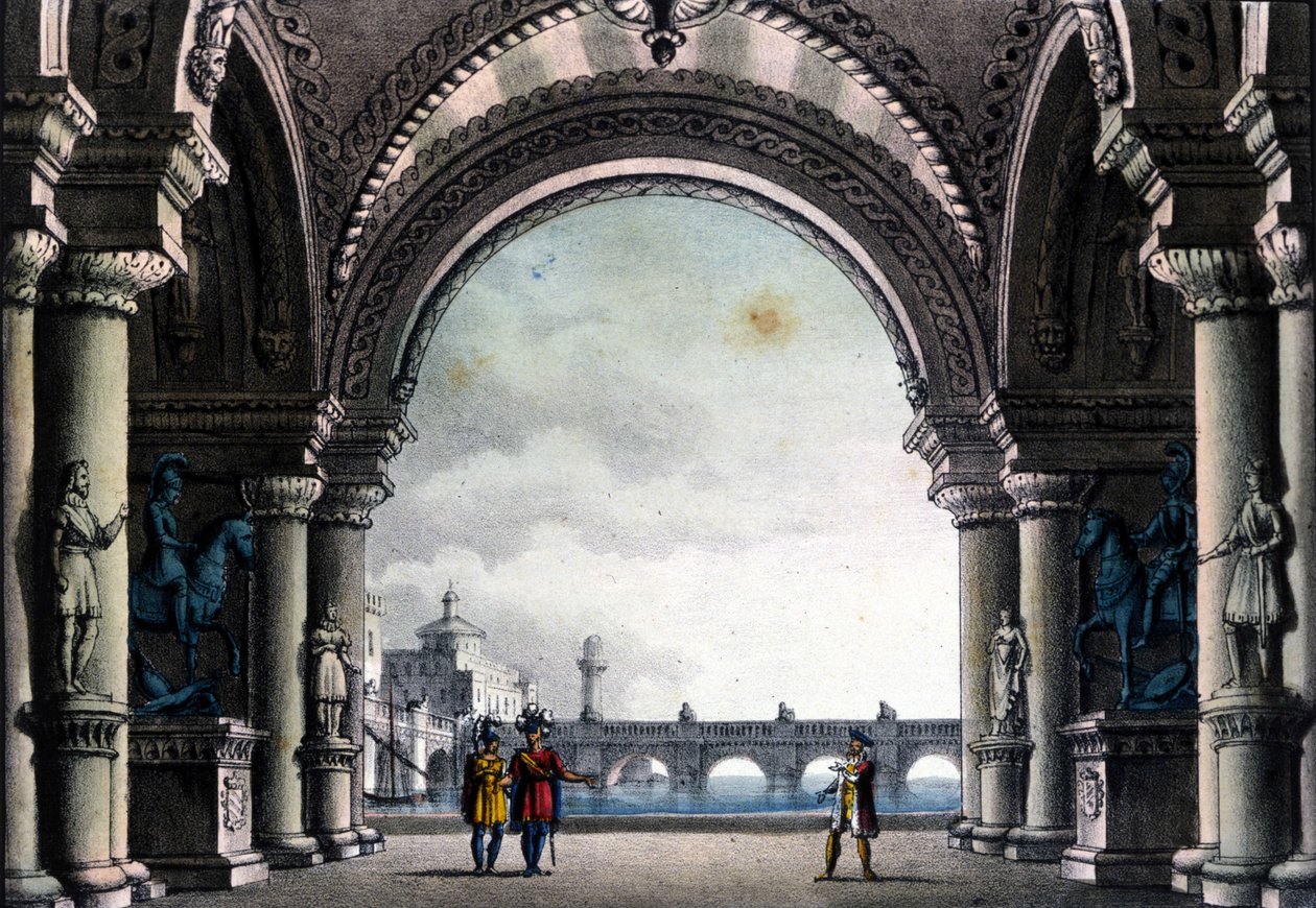 Szenografie von Sanquirico für die Oper „Bianca e Fernando“ von Vincenzo Bellini von Alessandro Sanquirico